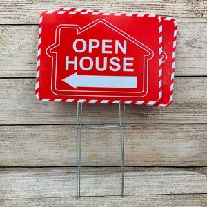 2-Pack Open House Signs Real Estate Yard Sign‎ with Stake Red White Arrow 18x12